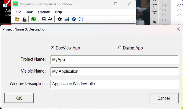 Make App dialog box