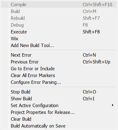 Default Build Menu